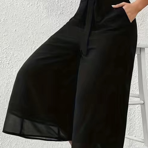 NIP WIDE LEG CAPRI SHEER OVERLAY PALAZZO PANTS BLACK DRESS HOLIDAY SIZE 6 MEDIUM - Picture 6 of 9